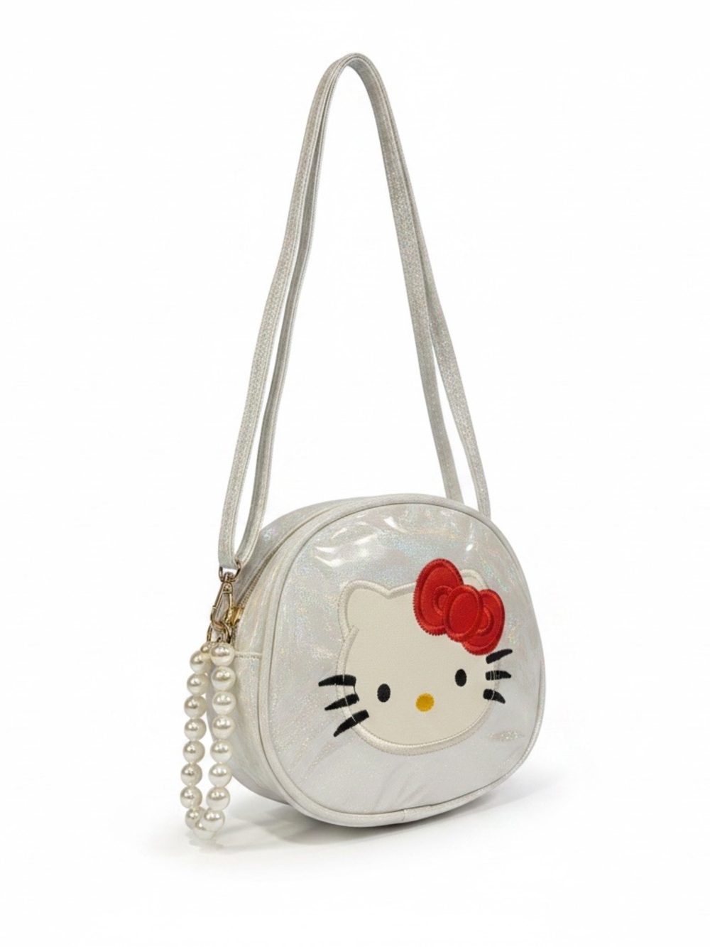 New Hello Kitty Theme Iridescent Handbag Crossbody Bag Pearl Wristlet Kawaii